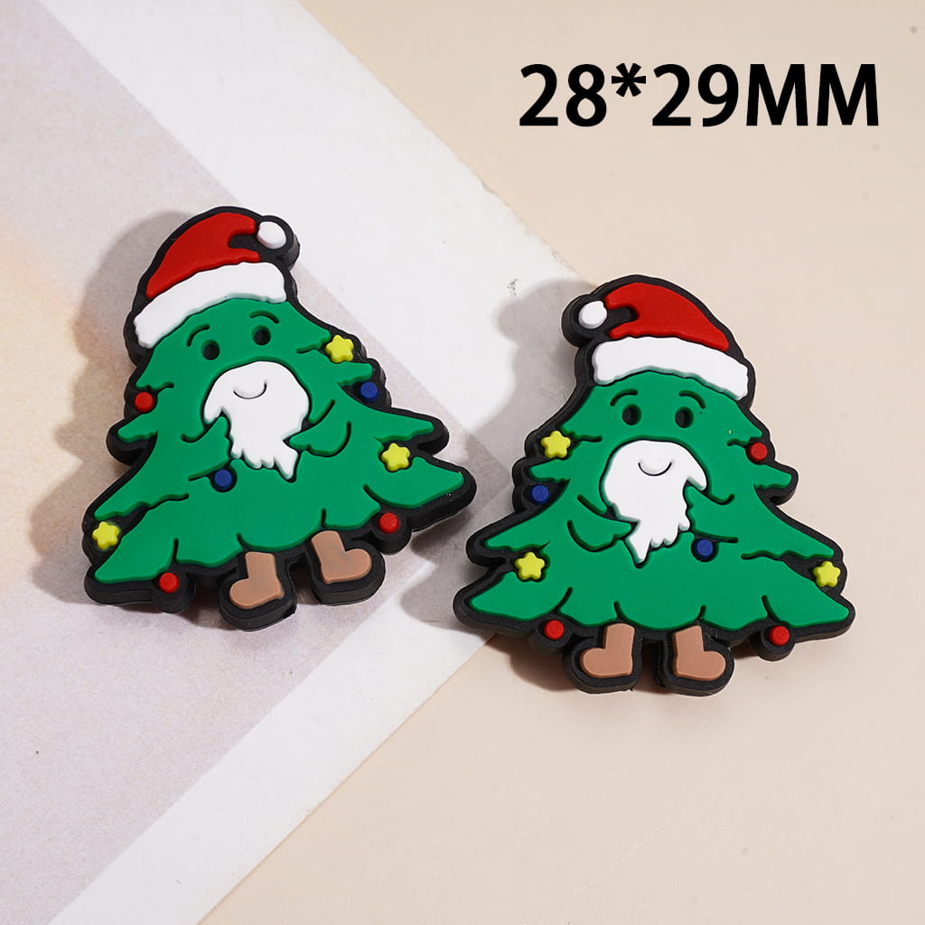 Silicone Focal Beads w Cartoon Anthropomorphic Christmas Tree, Santa Hat & Beard Design