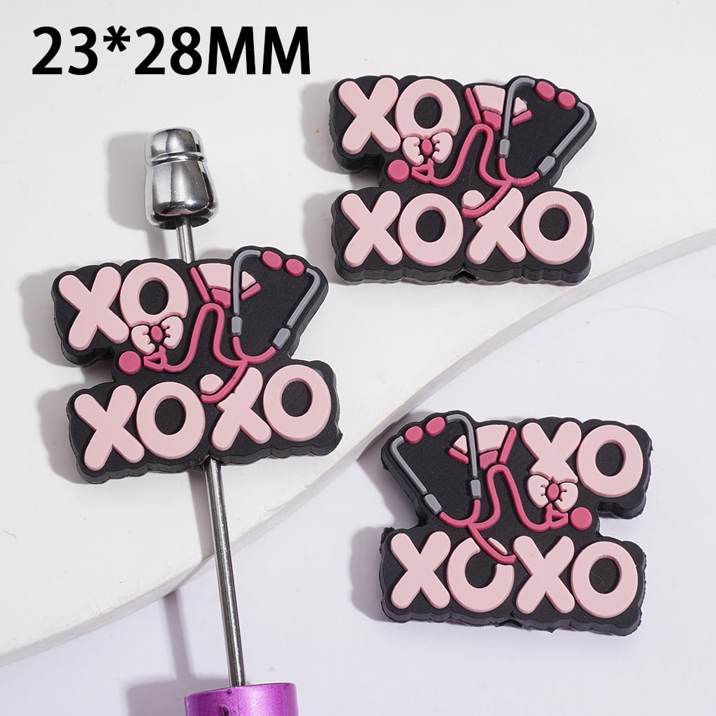 Silicone Focal Beads with XOXO Text & Healthcare Nurse Stethoscope, 23*28MM