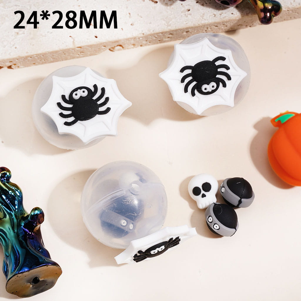 Halloween Trim Spider Web Skull Inside Silicone Shaker Beads, 24*28MM