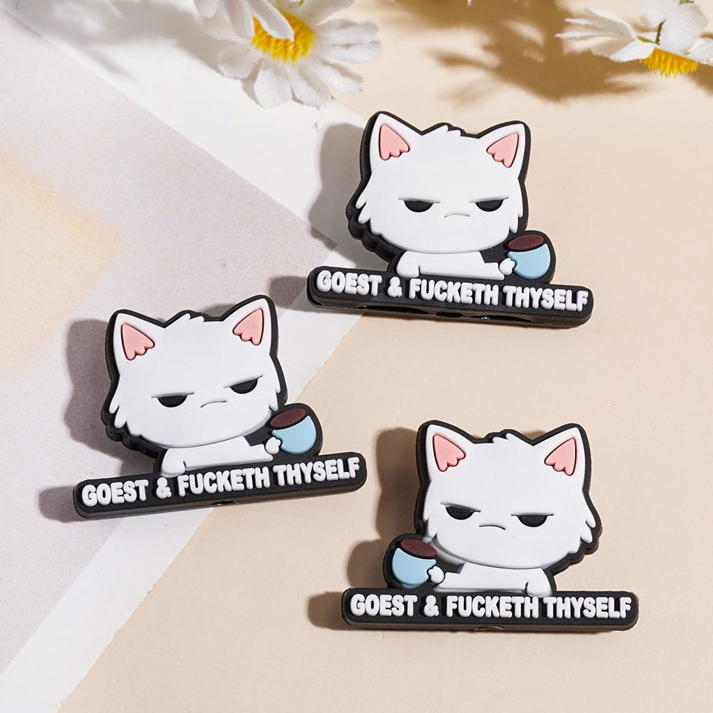 Silicone Focal Beads Cat Drinking Coffee and Text Humor