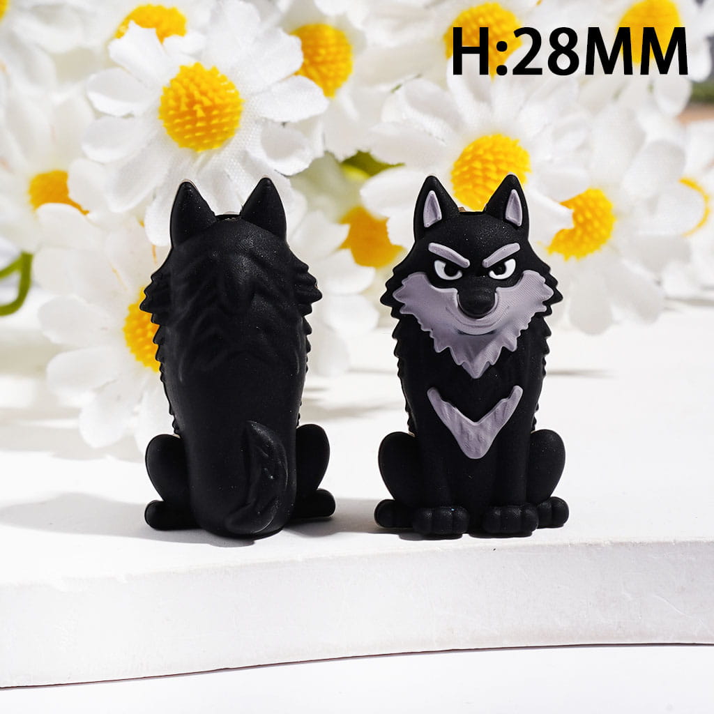 3D Black Gray Wolf with Fierce Gaze Silicone Focal Beads Height 28MM