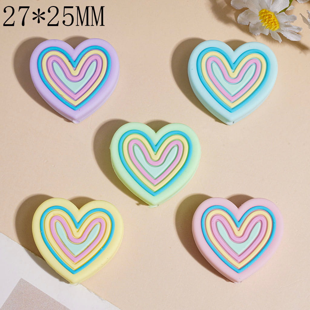 Multilayer Heart Silicone Focal Beads, 27*25MM, Random Mix, Various Colors