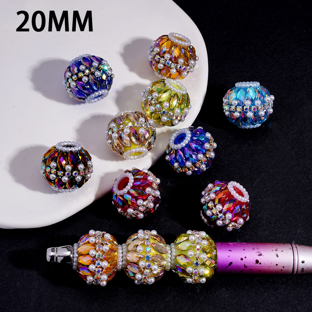 Acrylic Beads with Double-Layered Marquise Cut Rhinestones, White Pearl and AB Rhinestone Chains, 20MM, Random Mix
