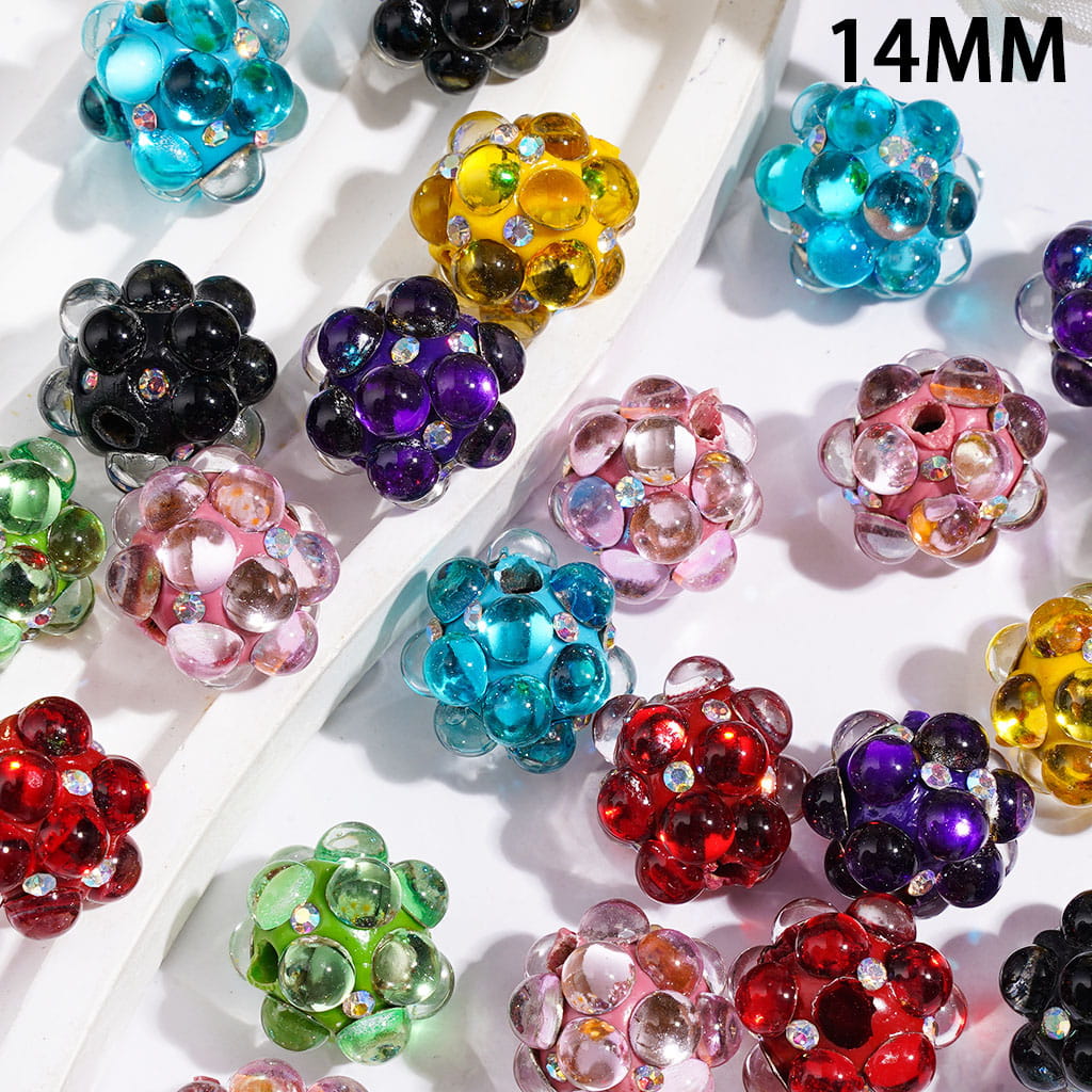 Clay Beads with Clear Half-Face and AB Rhinestones, 14MM Multi Colors Random Mix