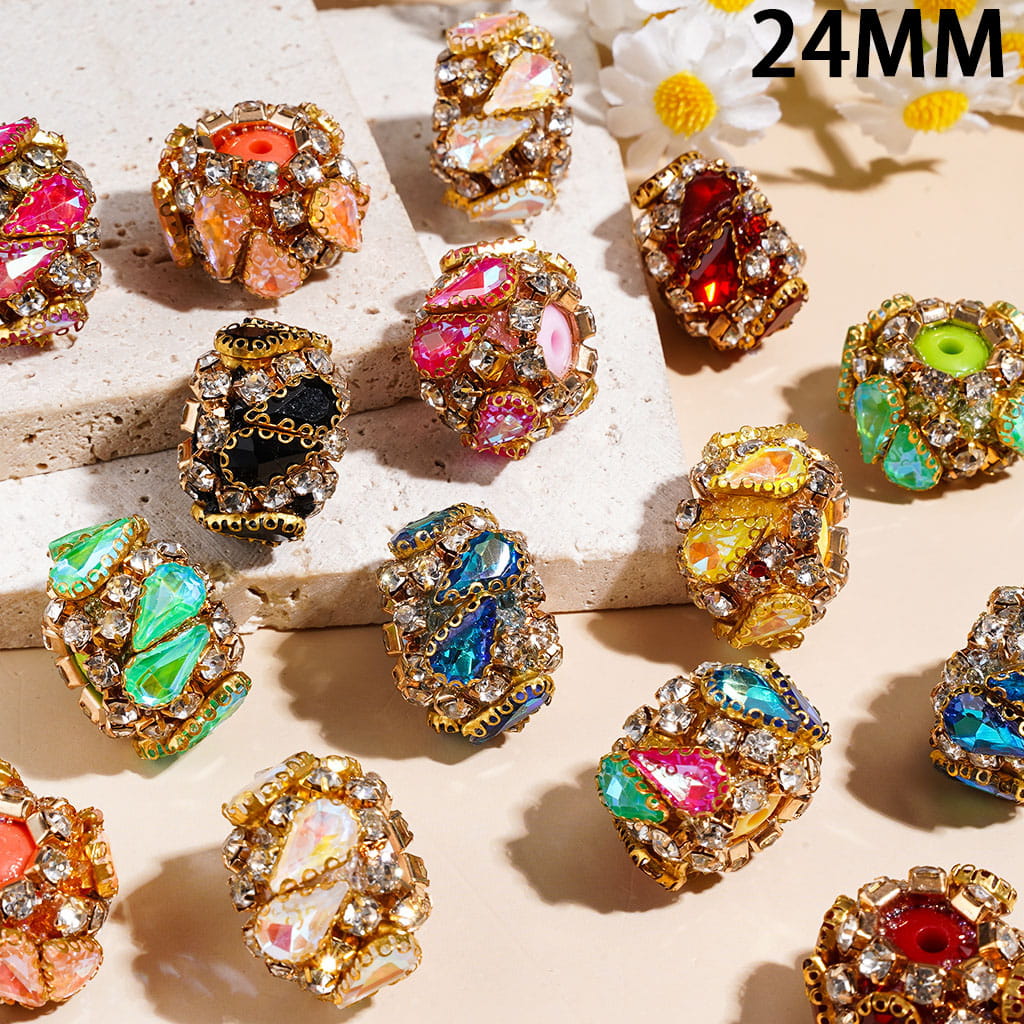 Gold Metal Setting with Water Drop and Clear Rhinestones Handmade Acrylic Sugar Beads, 24MM, Multi-Color, Random Mix