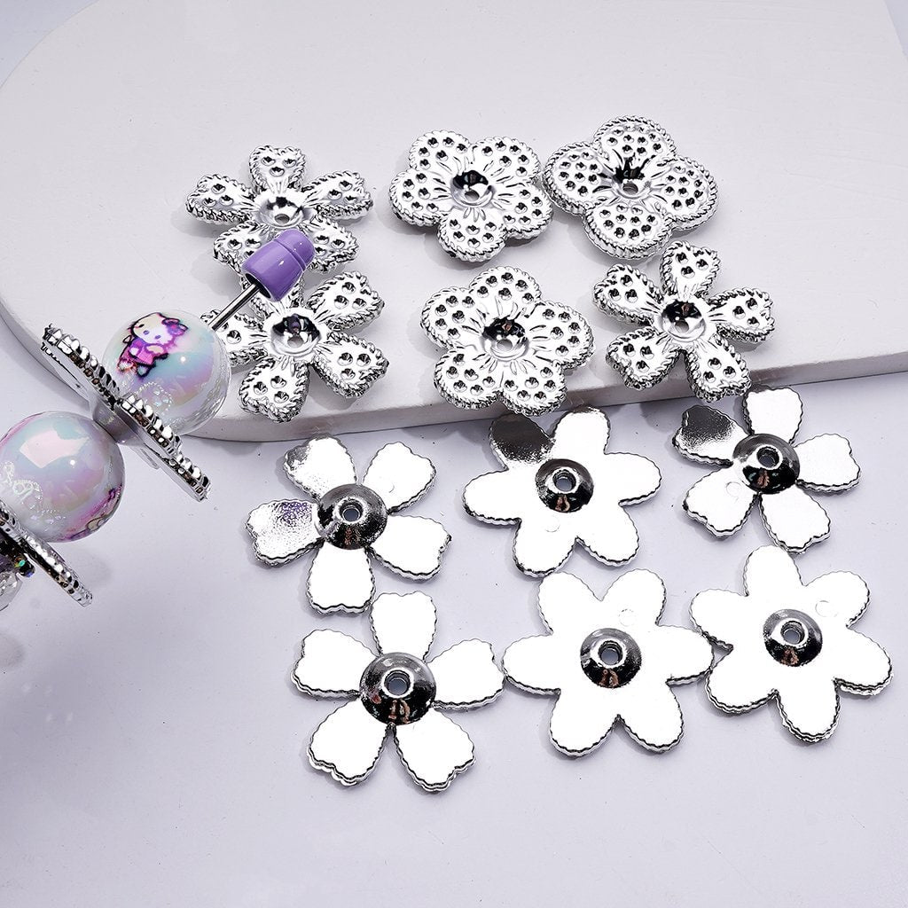 Silver Acrylic Shiny Flower Jewelry Accessories Spacer, Around 35MM, Random Mix
