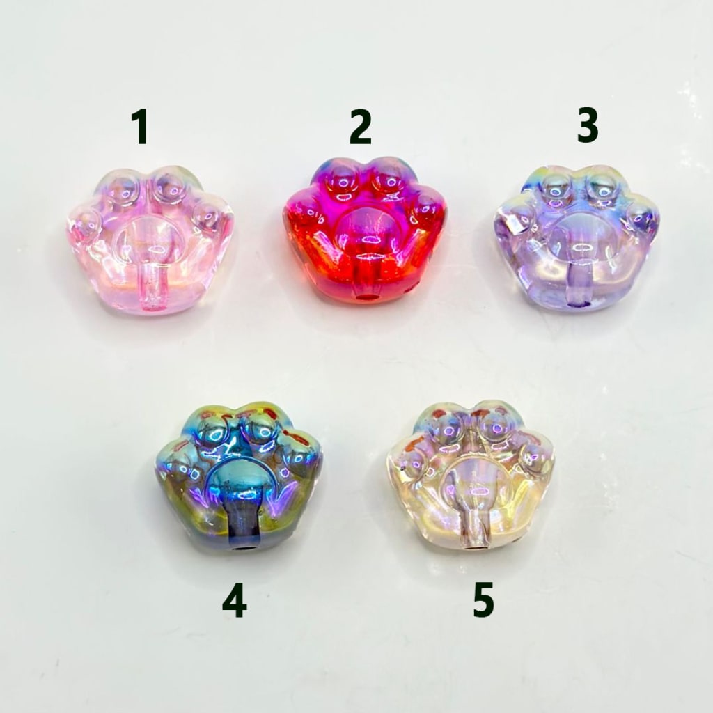 UV仕上げクリアカラフル猫犬足爪アクリルビーズ、20*18*14MM