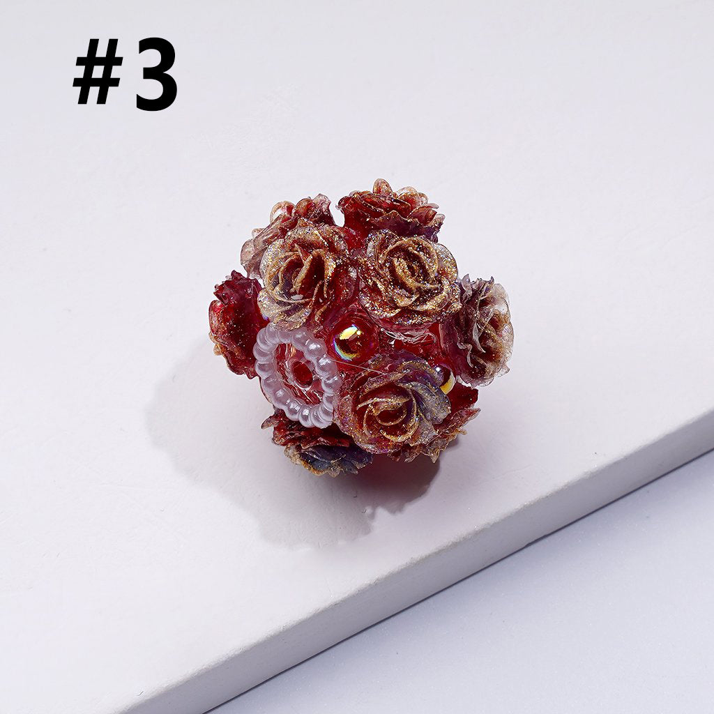 Delicate Bling Bling Mini Rose Flower Cute Pearls Round Sugar Acrylic Beads, Around 22MM