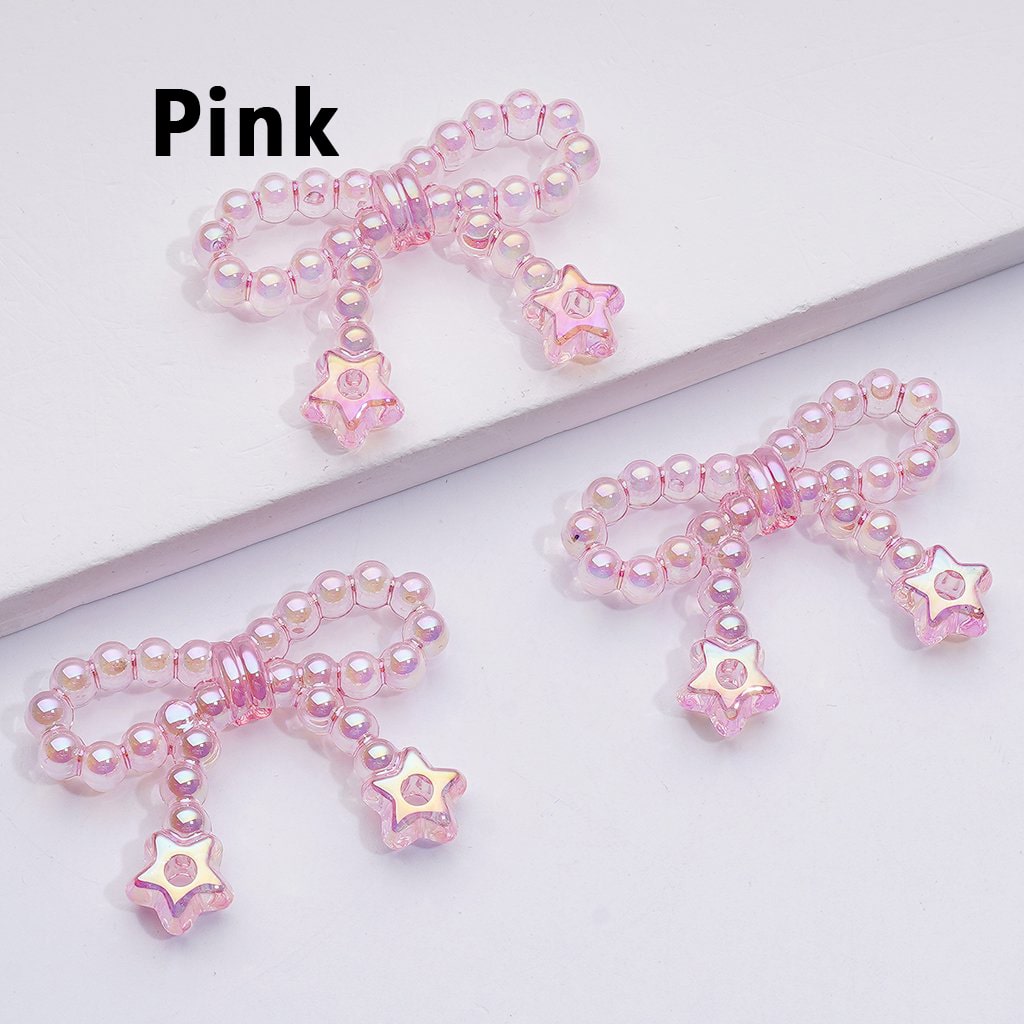 UV Coating Translucent Pearls Bowknots with Star Ring Acrylic Beads, Around 23*33MM