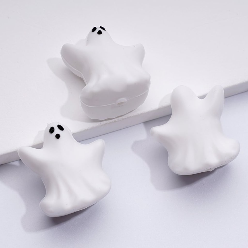 3D Vivid White Purple Pink Ghost Halloween Silicone Focal Beads