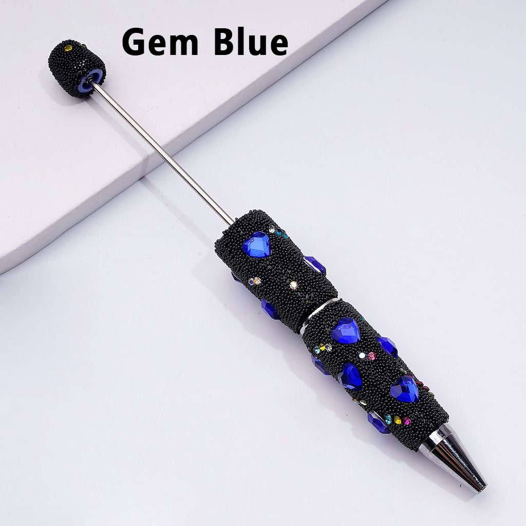 Beadable Clay Pens with Shiny Hearts Mini Colorful Rhinestones Black Snow Balls Covered the Entire Pen