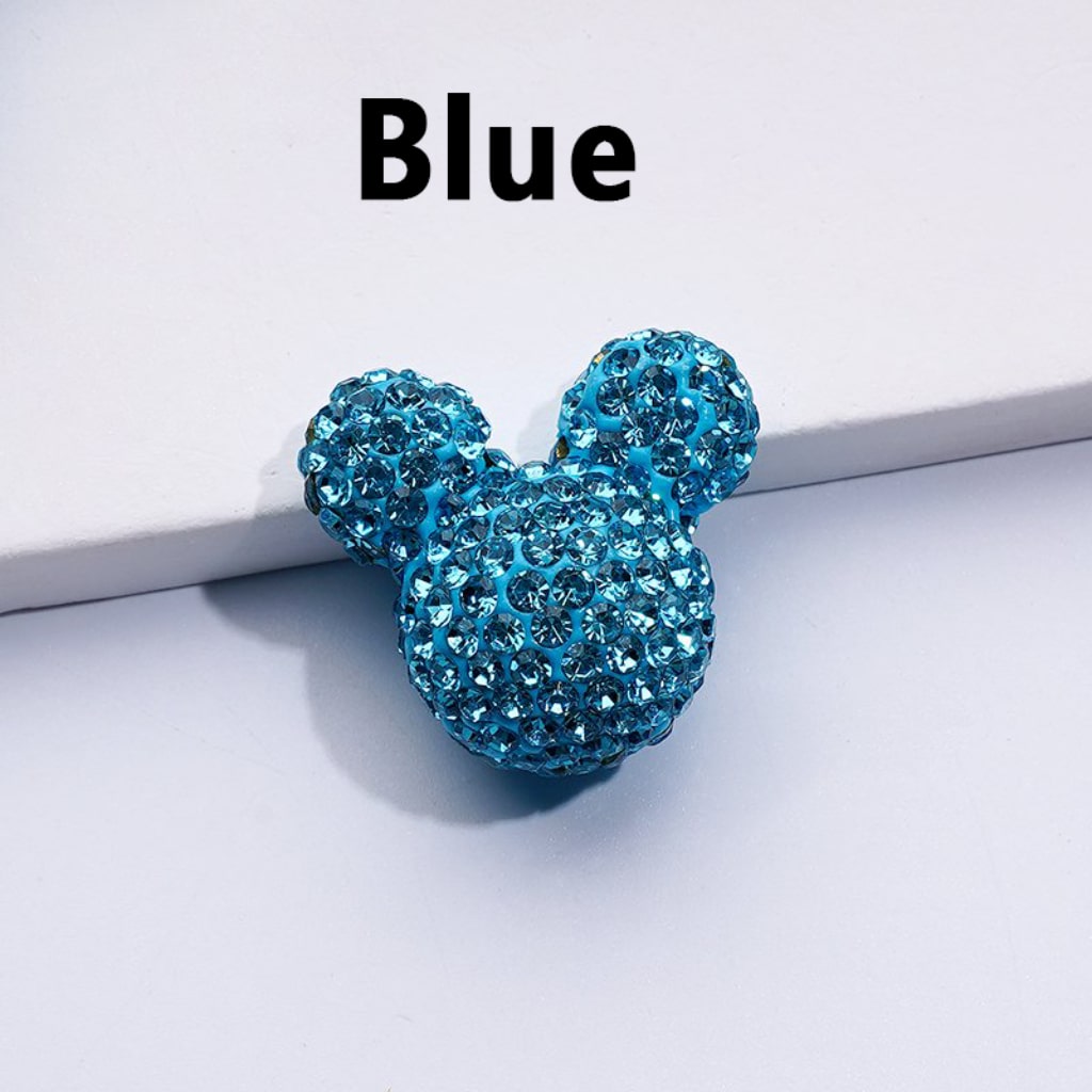 Vivid Cute Micke Minni Mouse Head Clay Beads with Shiny Rhinestones in Solid Color, 22*24*17MM