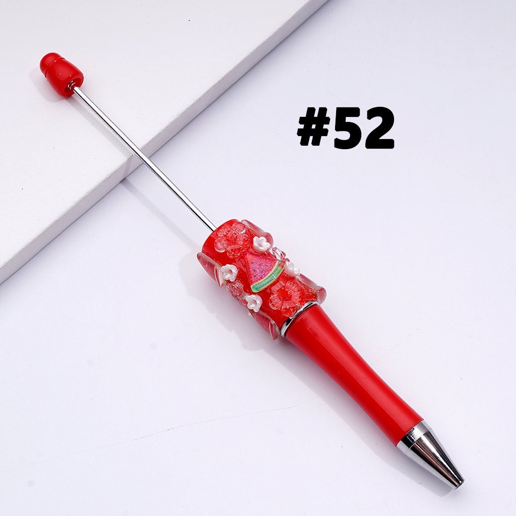 Fruits Series Strawberry Grape Pineapple Green Apple Cherry Peach Lemon Watermelon Beadable Pen, Random Mix