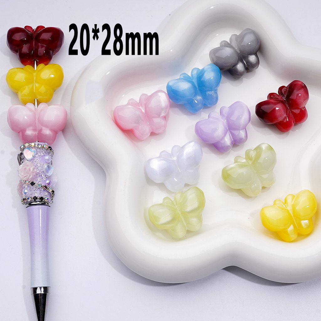 Cute Cat Eye Style Butterfly Acrylic Beads, Around 20*28MM, Random Mix