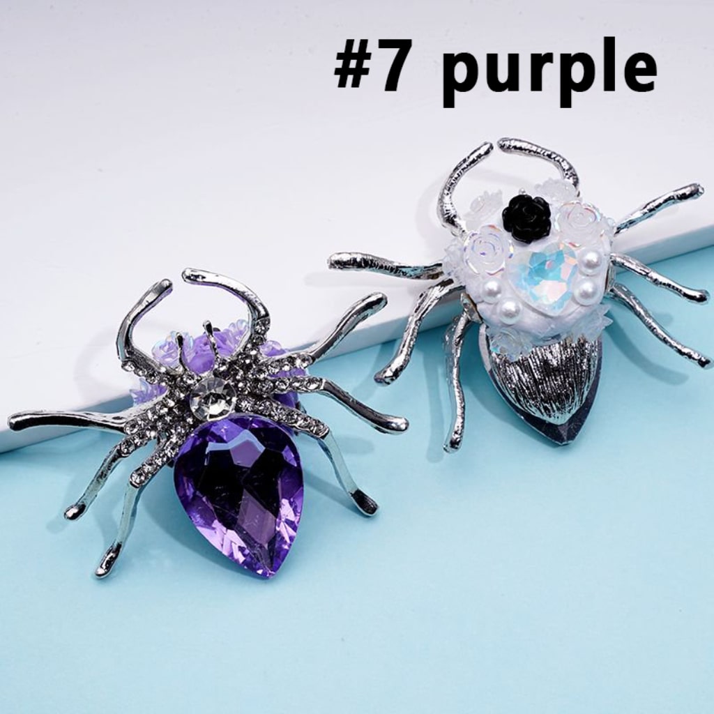 Exquisite Fancy Silver Alloy Spider with Large Colorful Rhinestone Inside Mini Clear Rhinestones Shiny Flowers Hearts White Pearls Clay Beads, Around 57*47MM