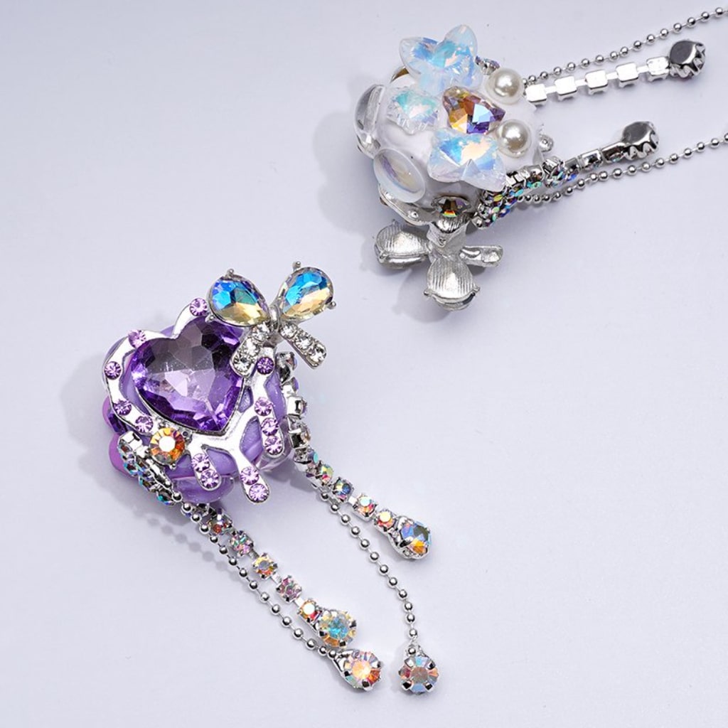 Exquisite Fancy Silver Alloy Hearts Bows with Shiny Rhinestones Chains Tassels White Pearls Cute Hearts Butterflies Stars Clay Beads, Around 30*60MM