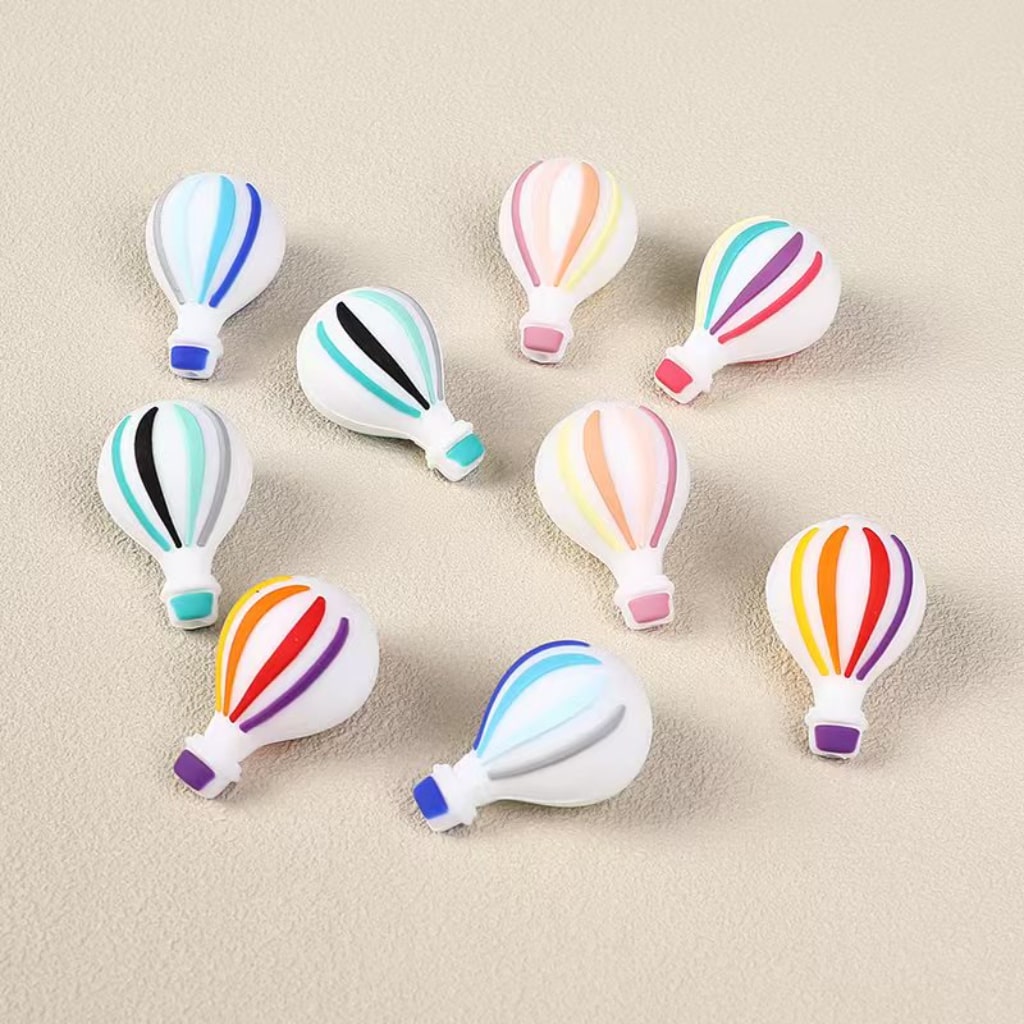 3D Mini Cute Colorful Stripes Hot Air Balloons Silicone Focal Beads