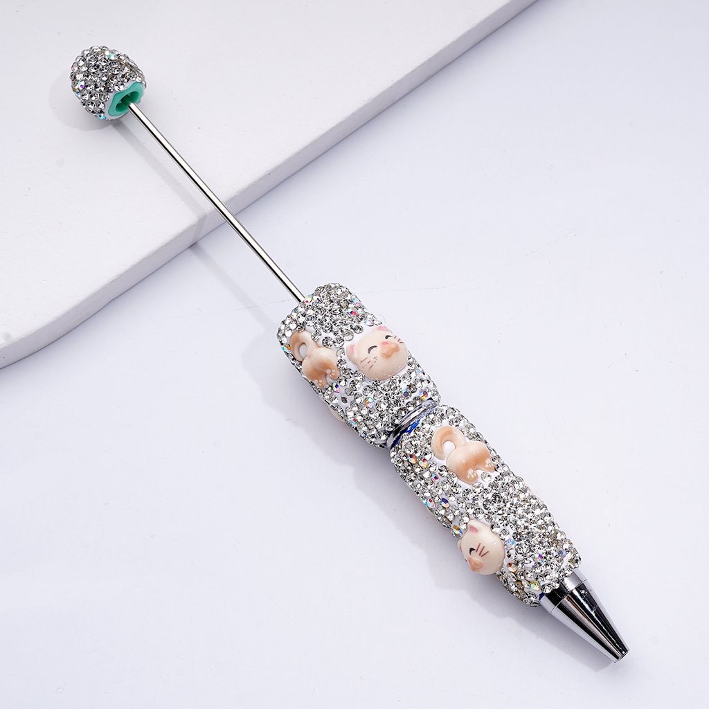Beadable Clay Pens with Cute Cat Clear & AB Rhinestones Covered the Entire Pen, Random Mix