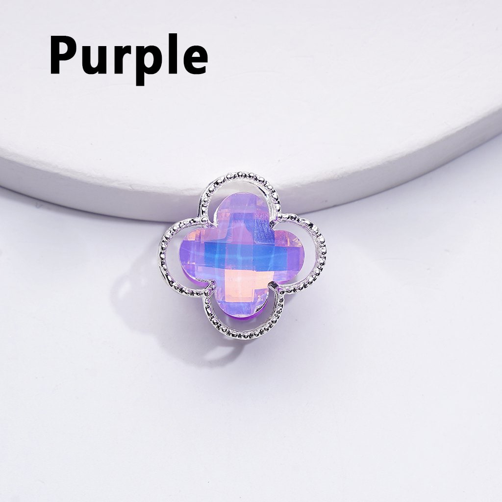 Delicate Fancy Silver Alloy Quatrefoil Flower Beads with Shiny Multi-Color Rhinestones, Around 16MM