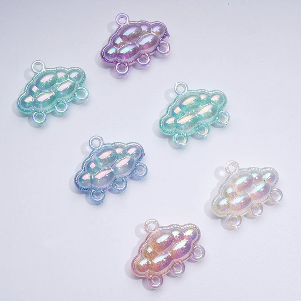 UV Coating Colorful Clouds with Small Rings Acrylic Beads, Around 34*28MM, Random Mix