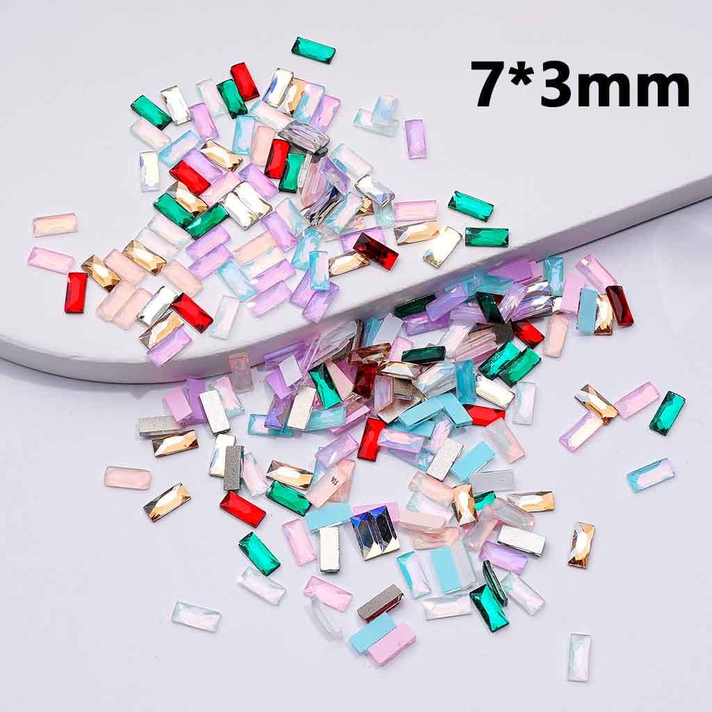 DIY ミニ キュート マルチカラー 長方形 ラインストーン チャーム ジュエリーアクセサリー ラインストーン追加用 約7×3mm
