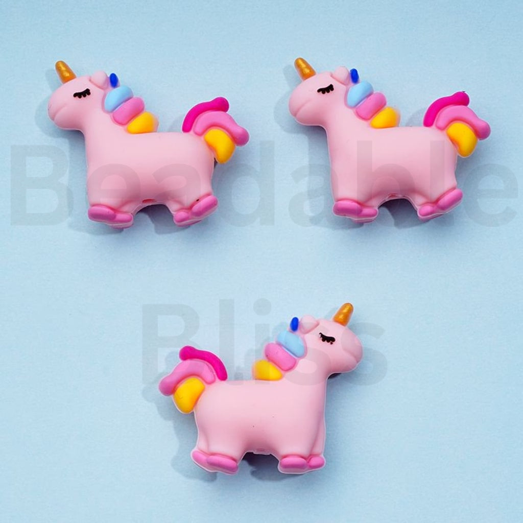 3D Cute Vivid Unicorns in Solid Colors Silicone Focal Beads