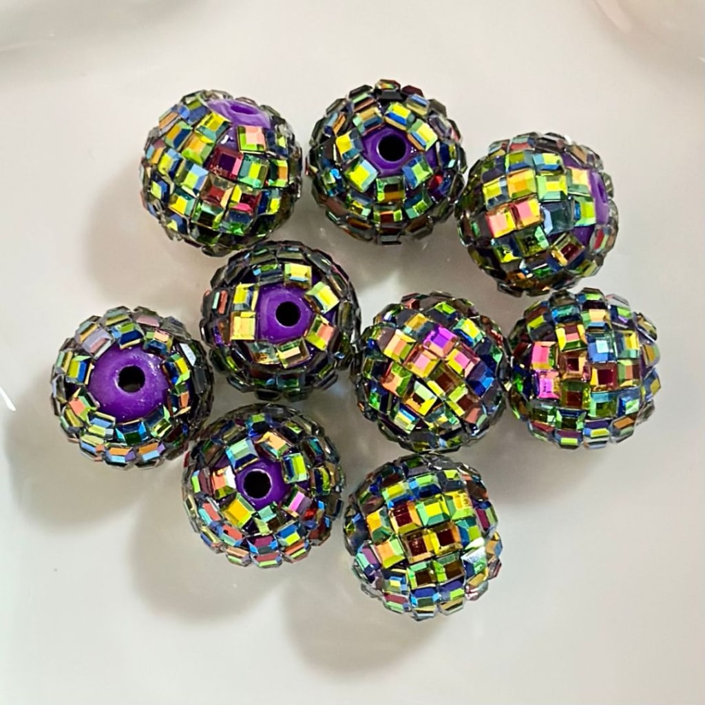 Disco Ball Beads, Sparkling Acrylic Beads with Crystal Rhinestones and Disco Ball Shape, 16mm