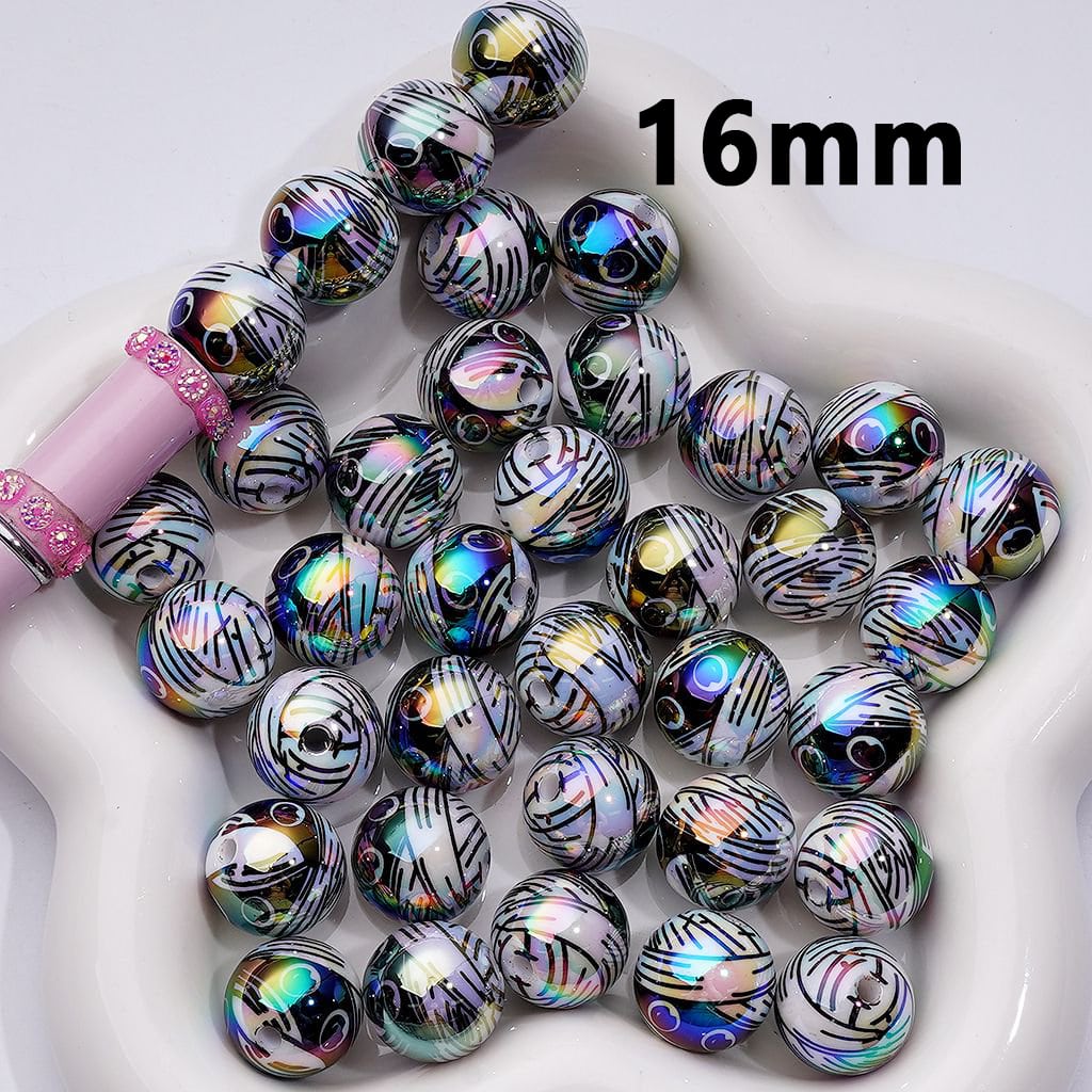 UV Coating Ghost Covered by Gauze Halloween Round Acrylic Beads, 16MM
