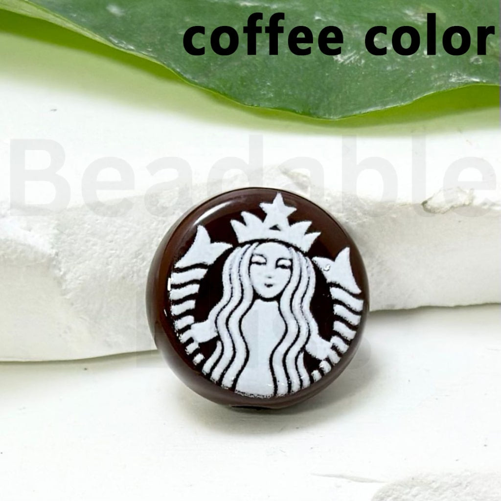 コーヒーラウンドサインフラットアクリルビーズ17mm