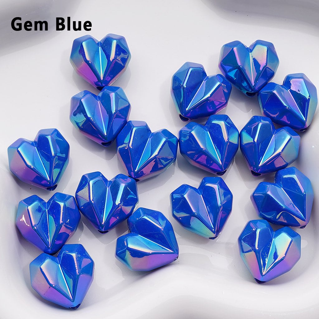 UV Coating Geometric Polyhedron Hearts Acrylic Beads, Around 16*18MM