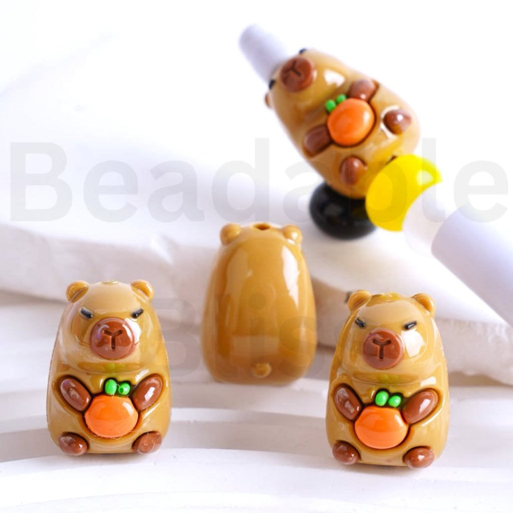 Mini Cute Capybarai Animal Acrylic Beads, Around 26*18MM