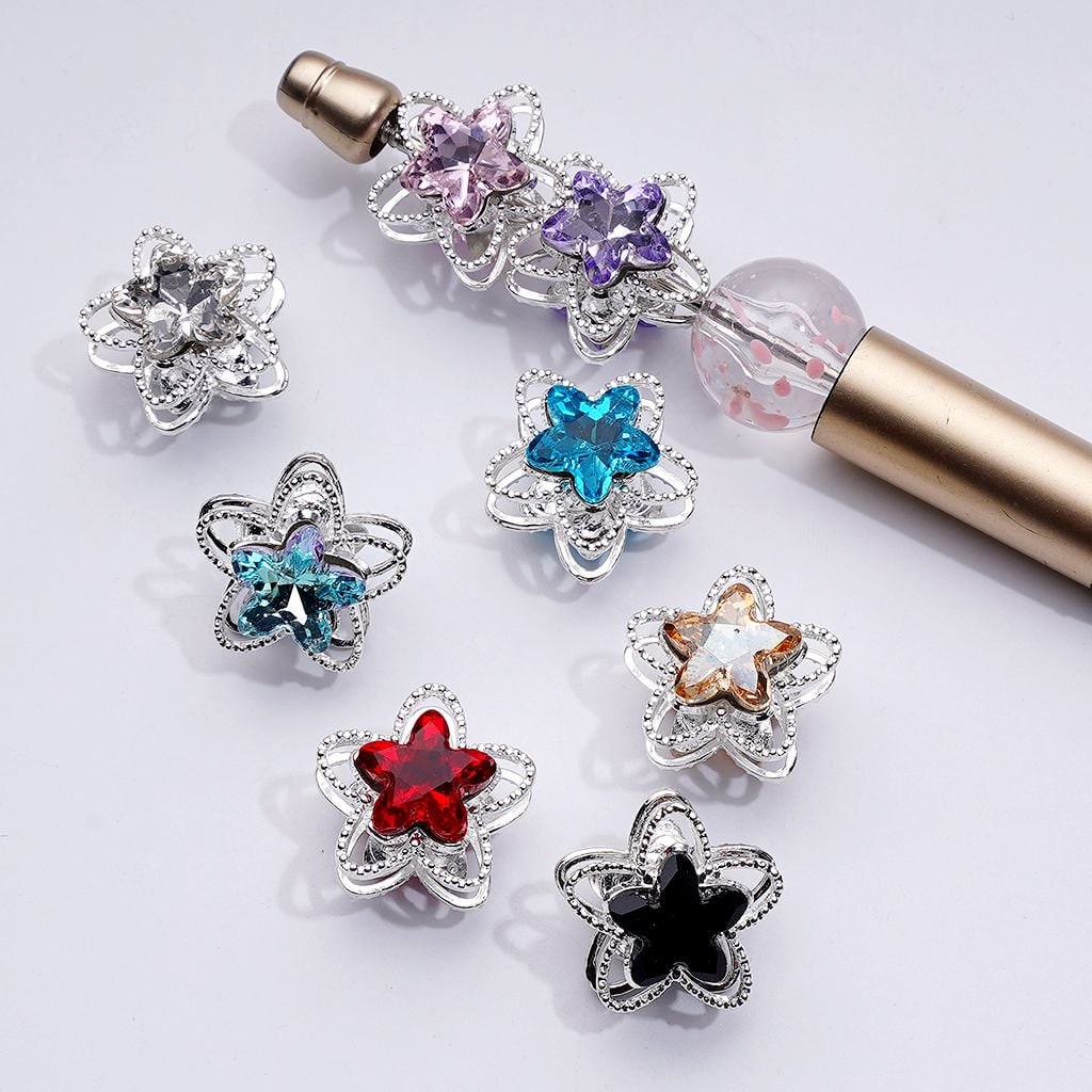 Exquisite Fancy Silver Alloy Five-petaled Flower Bead with Multi-Color Shiny Rhinestones, Around 19MM