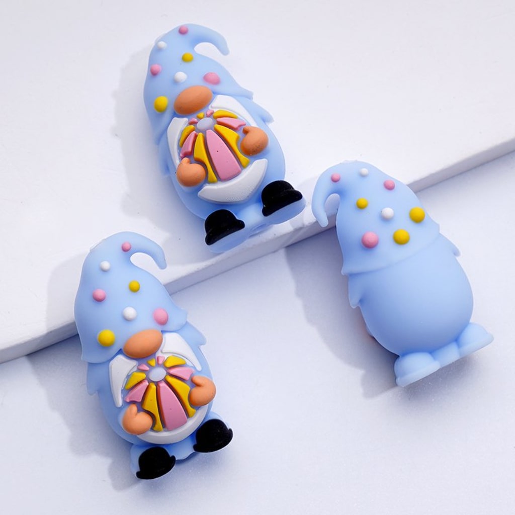 3D Cute Gnome Holds Shell Ball Flamingo Silicone Focal Beads