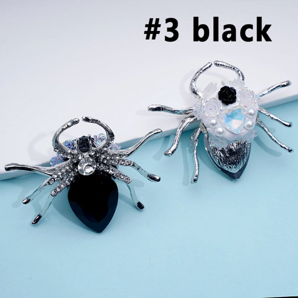 Exquisite Fancy Silver Alloy Spider with Large Colorful Rhinestone Inside Mini Clear Rhinestones Shiny Flowers Hearts White Pearls Clay Beads, Around 57*47MM