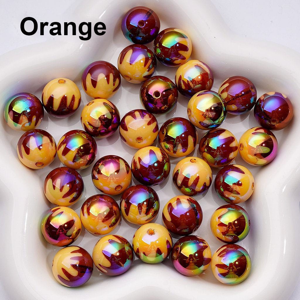 UV Coating Chocolate Prints Round Acrylic Beads in Solid Color, 16MM