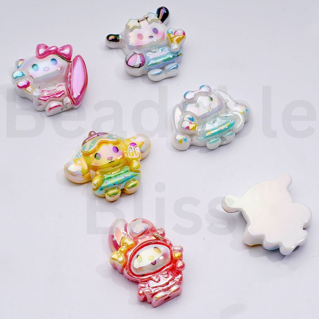 UV Coating Cute Sanri Family Hell Kitt Cinnamonrol Pochacc Po Po Puri My Melod Acrylic Beads, Random Mix