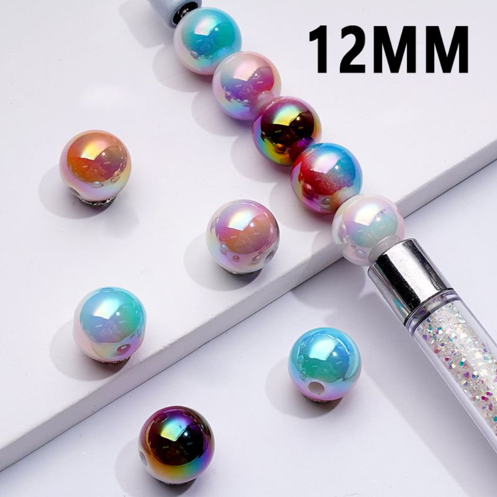 UV Coating Colorful Shiny Round Acrylic Beads, 12MM, Random Mix