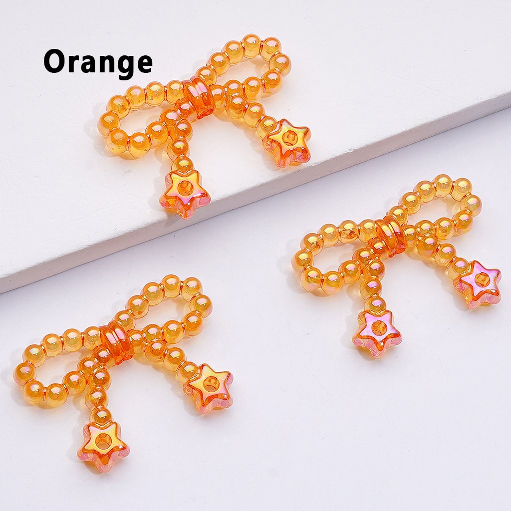 UV Coating Translucent Pearls Bowknots with Star Ring Acrylic Beads, Around 23*33MM