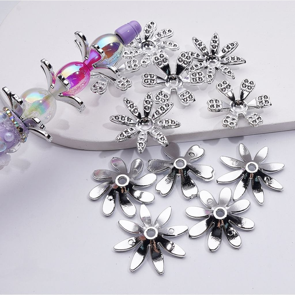 Silver Acrylic Small Petal Flower Jewelry Accessories Spacer, Around 30MM, Random Mix