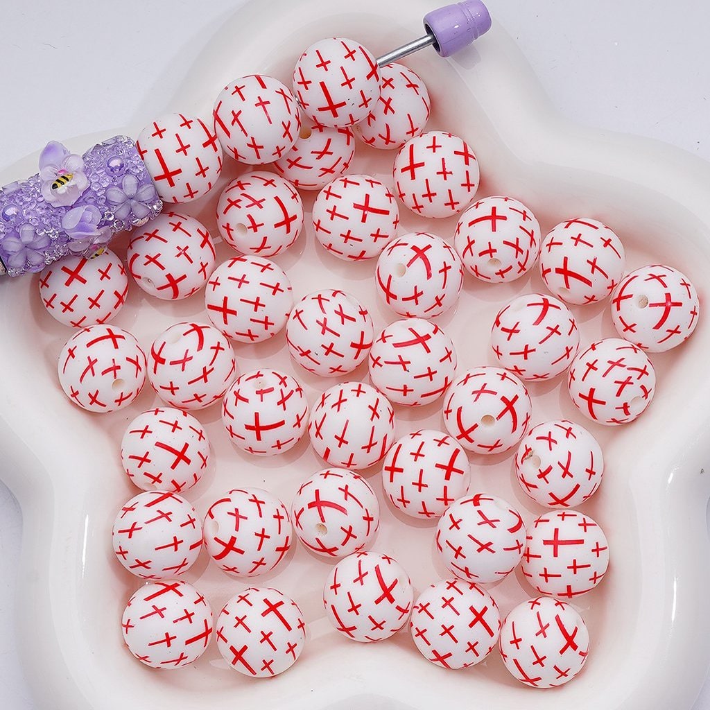 Mini Multi-Color Crosses Printed Silicone Beads 15MM, Number Z-00248