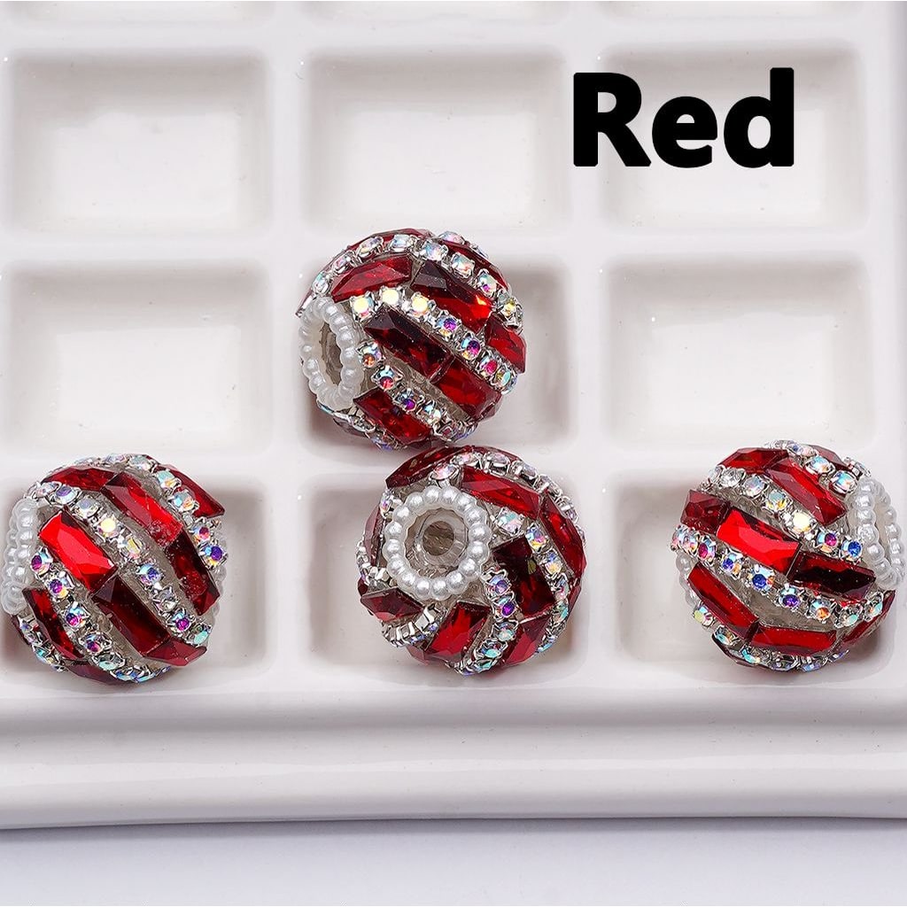 Spiral Style Shiny Rectangle & AB Rhinestones Chains White Pearls Loop Acrylic Beads, 20MM