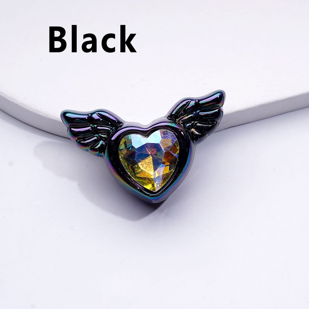 UV Coating Shiny Hearts with Angel's Wings Acrylic Beads K9 Rhinestones Inside, Around 40*26MM