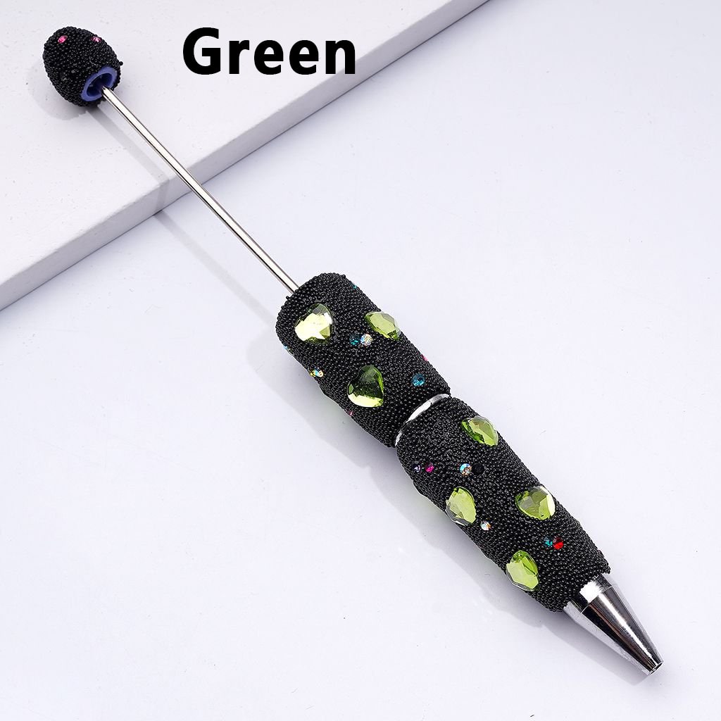Beadable Clay Pens with Shiny Hearts Mini Colorful Rhinestones Black Snow Balls Covered the Entire Pen