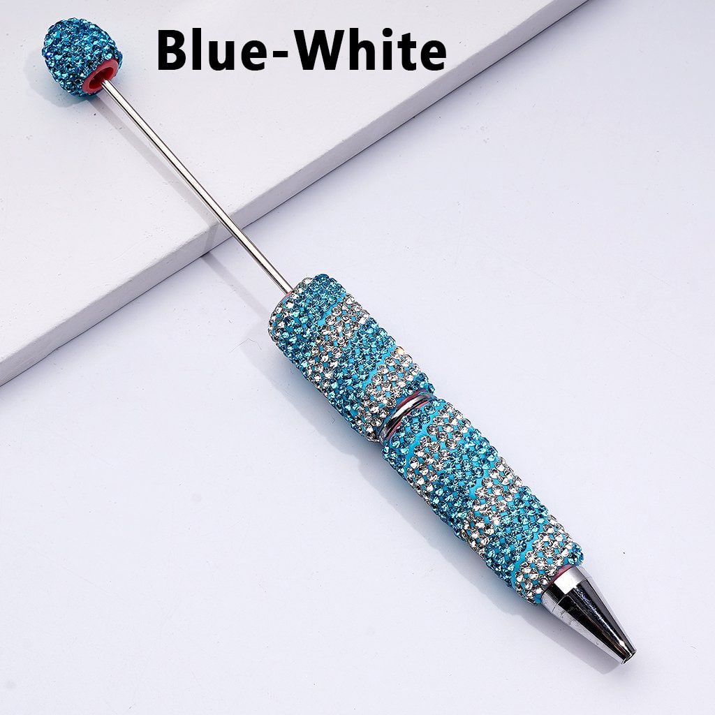 Beadable Clay Pens with Oblique-Stripe Double Color Rhinestones Covered the Entire Pen