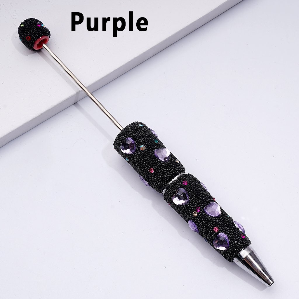 Beadable Clay Pens with Shiny Hearts Mini Colorful Rhinestones Black Snow Balls Covered the Entire Pen