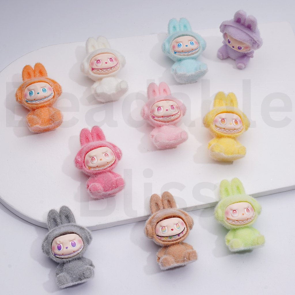 Cute Flocked Fluffy Labub Po Mar Pendants Pen Topper Acrylic Beads, 38*26MM, Random Mix