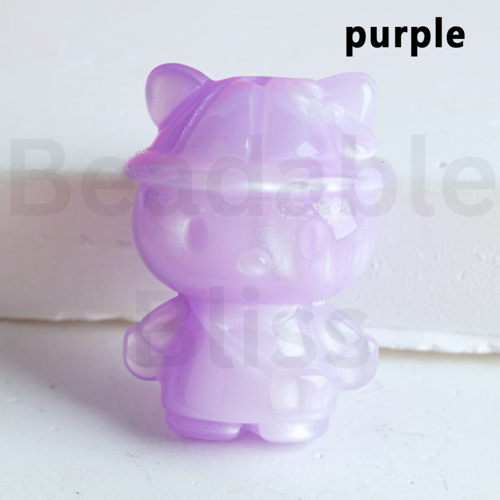 Glossy Colorful Cute HK Kitten with Cap Hat Bag Acrylic Beads, Around 31*22MM
