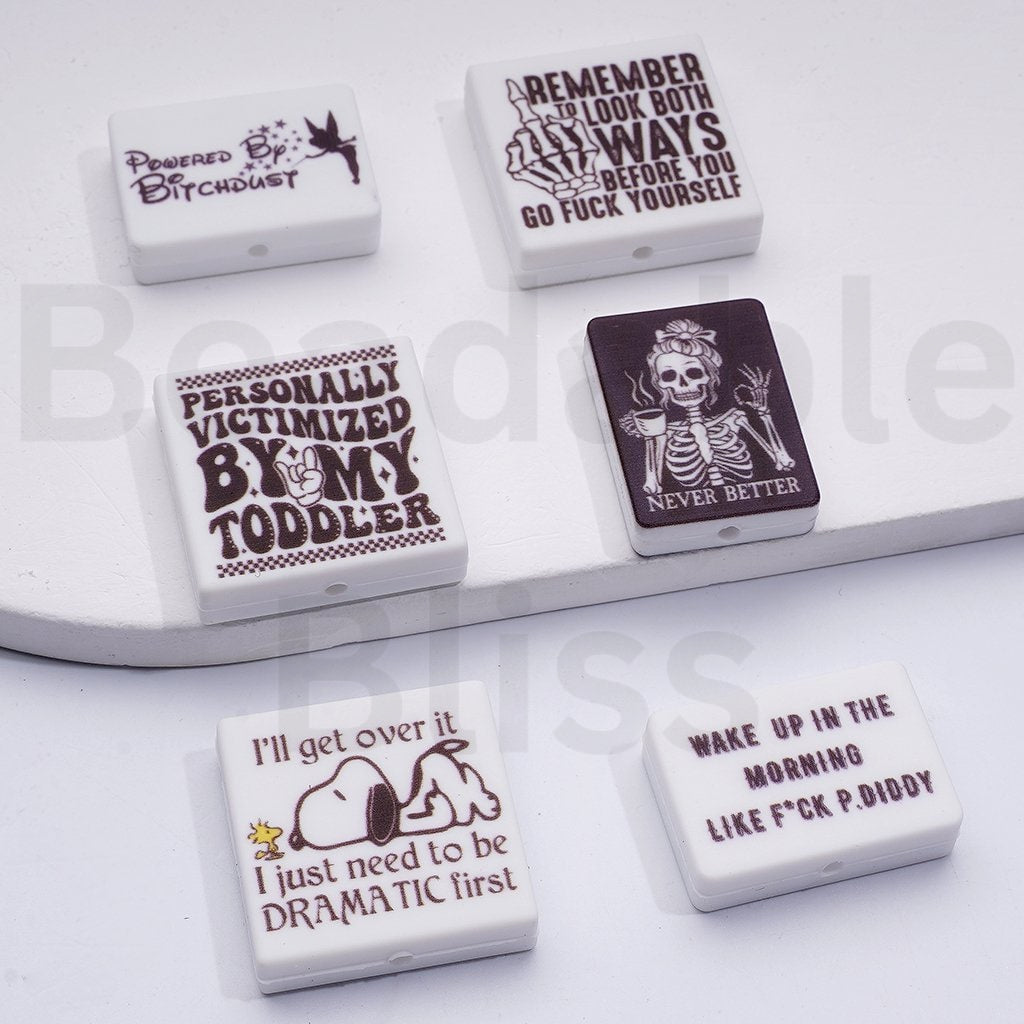 Bad Curse Words Sentences Series Silicone Focal Beads, Random Mix