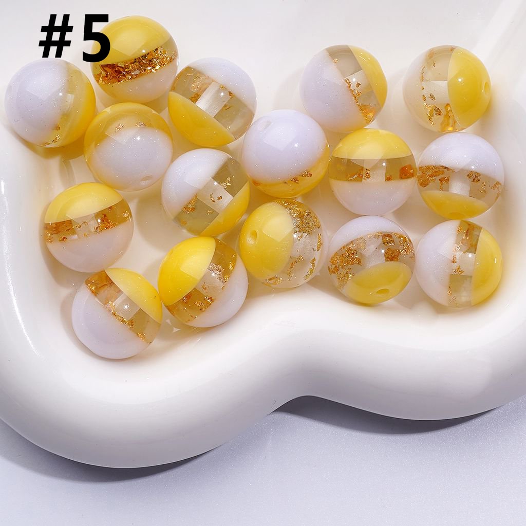 グリッターキャットアイダブルカラーラウンドアクリルビーズミニゴールドホイルペーパーイン、16MM