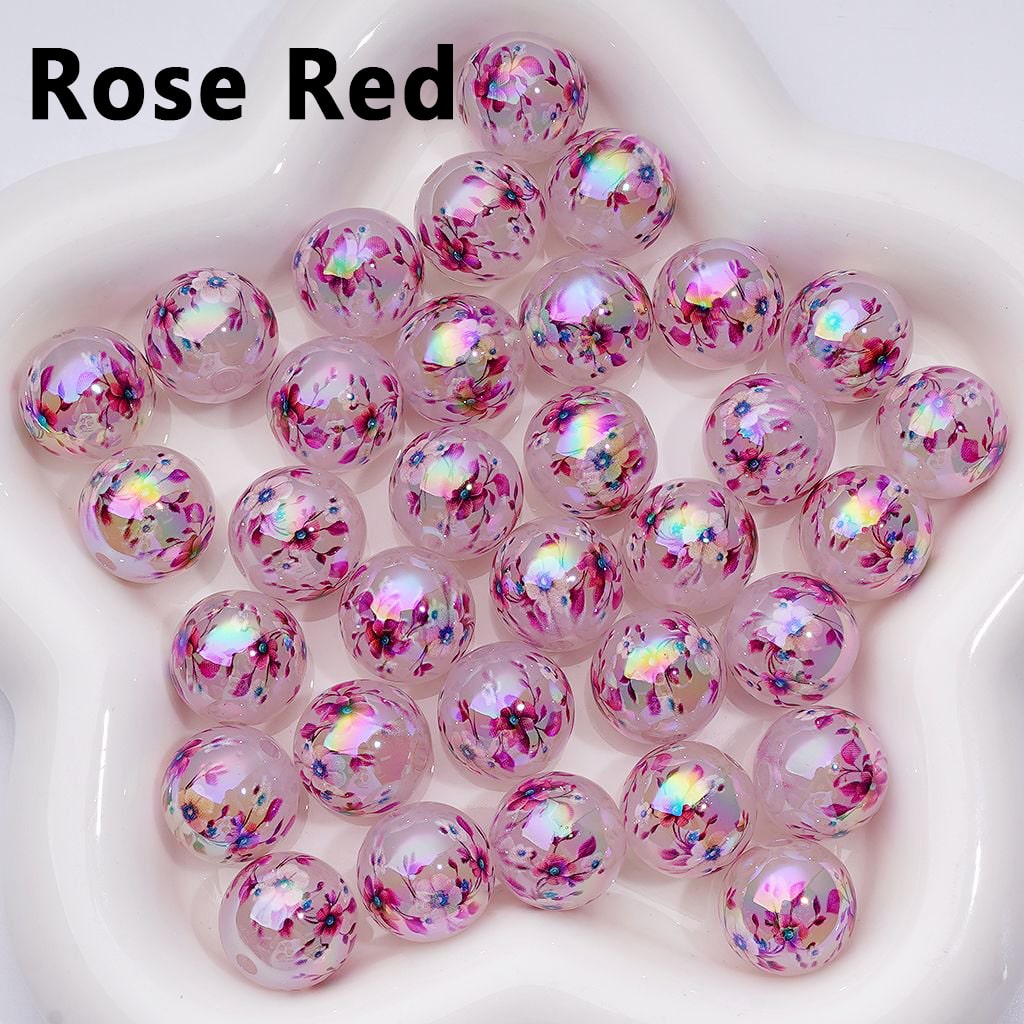 UV Coating Cute Plum Blossom Flowers Jelly Color Round Acrylic Beads, 16MM